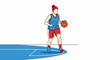 © AI_ID - Young woman playing basketball on a court, dribbling the ball with focus and determination