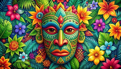  Tropical mask in vibrant flowers
