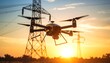 © tukang - Drone Flying Near Power Lines at Sunset Aerial View