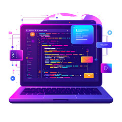 modern laptop screen with colorful flat design programming and coding icons