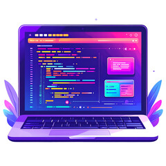 Modern laptop screen with colorful flat design programming and coding icons
