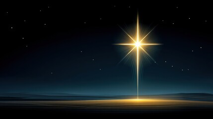 Wall Mural - Radiant Star Shining Brightly in Dark Night Sky Over Serene Landscape with Soft Glows and Twinkling Stars in the Background