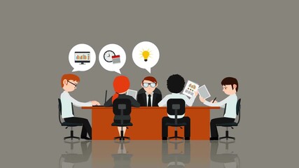 2D Animation Concept of Team Brainstorming, Idea Sharing, Business Strategy, Flat Design, 4K Video Clip