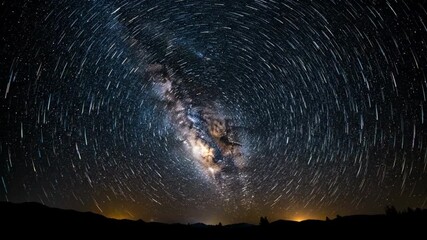 Wall Mural - A breathtaking time-lapse of countless stars rotating across a dark night sky, revealing the Milky Way with a wide-angle lens cosmic, countless stars, science fiction