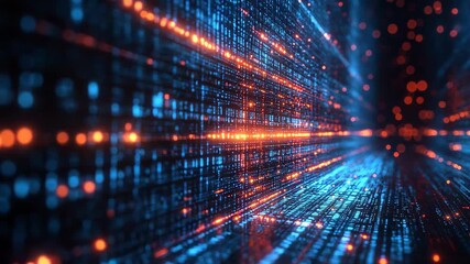 Futuristic Digital Data Stream Visualization with Bright Lights and Moving Particles