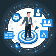 Targeting business concept Businessman show virtual target icons for business objective Strategic planning for business growth and target customer group Set up business objective target goal ui interf