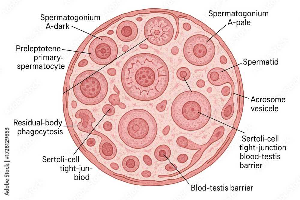 Stock-Illustration „Diagram of seminiferous tubule cross-section