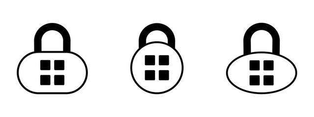 Vector illustration. collection of padlock. Padlock vector icon set. Padlock vector sign. Flat vector illustration of a black padlock. Padlock icon. Vector icon.