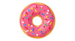 © jakkaphong - Delicious pink frosted donut adorned with vibrant colorful sprinkles, a charming flat cartoon vector illustration of a classic sweet treat, isolated on a pristine white background