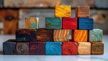 Colorful wooden blocks arranged in a pyramid shape