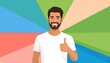 © etiya - Smiling man with beard gives thumbs up against colorful background