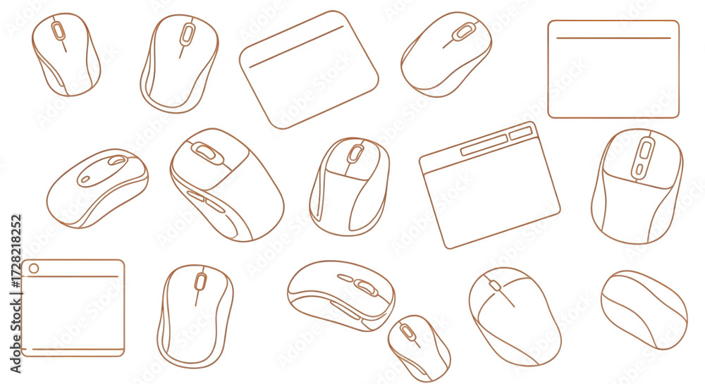 Doodle Line Art Collection of Computer Mice & Windows - Digital ...