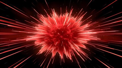Wall Mural - This image depicts a vibrant, abstract burst of red light expanding outward against a dark background, creating a sense of speed, energy, and explosion in digital art.