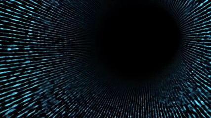 Abstract 3D Rendered Tunnel with Turquoise Light and Black Background