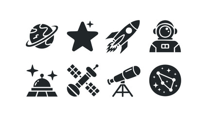 Wall Mural - Space exploration icons set with planet, rocket, astronaut. Vector hand drawn illustration