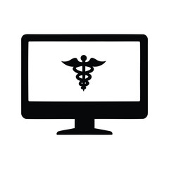 Medical symbol on a computer screen, healthcare and technology integration concept, medical computer screen silhouette vector illustration