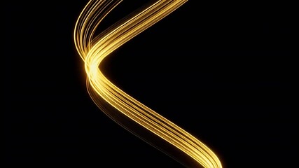 Abstract Golden Light Trails Against Black Background 3D Animation