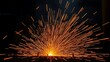 © Jiangcheng - Industrial scene with glowing orange sparks in motion against dark background, metalworking abstraction.