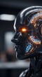 © Nirmal - Futuristic robot face with glowing eye and internal circuitry detail in profile view design concept
