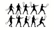 © NML - Silhouette of tennis players' body movements, a collection of vector illustrations