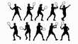 © NML - Silhouette of tennis players' body movements, a collection of vector illustrations