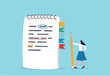 © Premium Shop - Taking note for study and work, efficiency way for important information, summary or conclusion, planning or productivity concept, young woman holding pencil with notebook or notepad for taking note