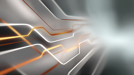 Wall Mural - soft technical background with enhanced perspective featuring glowing white and orange lines on smoo