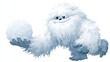 © Elang - A friendly, cartoon yeti holds a large snowball, poised for playful action; fluffy white fur, gentle expression, walking stance