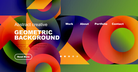 Wall Mural - Bright abstract geometric background. Vivid colors, shapes overlap creating dynamic visual effect. Website header design element.