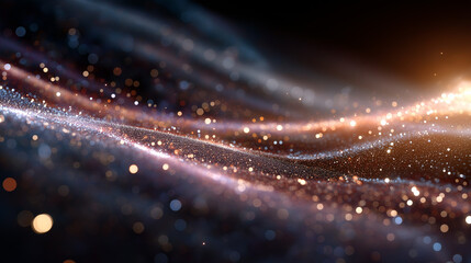 Wall Mural - Celestial Wave: A mesmerizing, photorealistic digital artwork, depicting a luminous wave of shimmering particles against a dark, cosmic background, evoking feelings of wonder and the infinite.