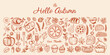 © Dibyendu - Hello autumn give thanks hand drawn illustration featuring pumpkins leaves food and drinks