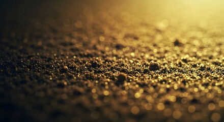 Abstract golden glitter background with bokeh lights and dark soil
