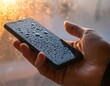 © Motoko - 雨で濡れたスマートフォンの画面