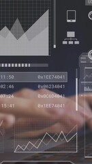 Wall Mural - Animation of data processing on screens over hands of caucasian woman working on laptop