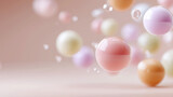 3D abstract spheres floating on pastel background.