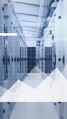 Wall Mural - Animation of statistical data processing and light spots against computer server room