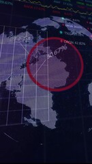 Wall Mural - Global financial data and stock market trends animation over rotating Earth