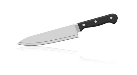 Sharp Chef Knife with Black Handle on White Background.