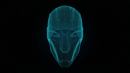 Wall Mural - Digital Wireframe Face in Futuristic Blue Light Design on Black Background