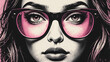 © Sean - Female eyes wearing eyeglasses halftone collage elements. Monochrome and pink colored cut out from magazine stickers. Confident businesswoman, smart student. Grunge modern retro vector illustration