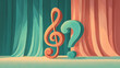 © Zanna - Colorful illustration of a treble clef and question mark on stage with curtains, conceptual music quiz and trivia design for posters, presentations, and educational materials