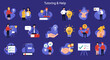 © Faisal - Flat illustration set on dark blue background depicts tutoring and help icons