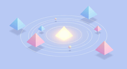 Geometric Planet System with Pyramids in a Pastel Universe