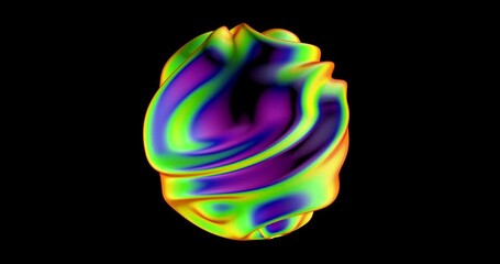 Rainbow wavy sphere. Colorful shape. Seamless animation loop. 3D animation. Ideal for uses as a cool background for titles, videos, animations, presentation, advertisement