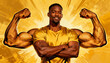 © Naja - Confident strong African American man flexing huge bicep muscles. Metaphor for inner strength, power, success, and empowerment. Fitness motivation and self-esteem concept.