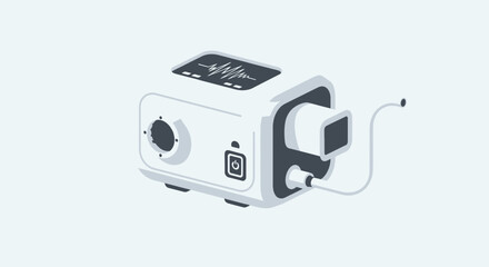 Illustration of a medical device with a screen displaying a waveform, connected by a cable.