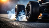 Smoke-Drifting Action, Formula 1 Car, Race Track Environment