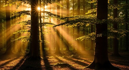  Sunlight streams through forest