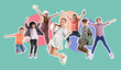 © New Africa - Children jumping against turquoise background. Group of girls and boys