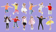 © New Africa - Children jumping against violet background. Group of girls and boys